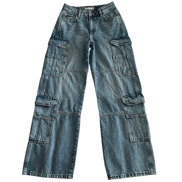 Garage Cargo Wide Leg Straight Baggy High Rise Jeans Size 25 - Picture 2 of 8